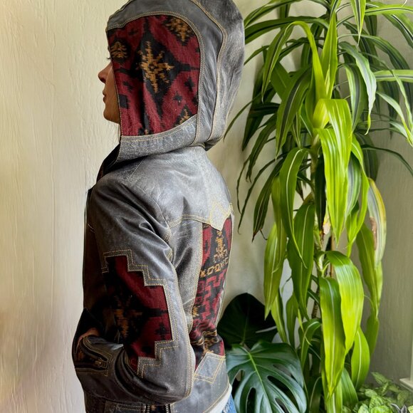 Leather & Bali Silk Ikat Motorcycle Jacket by KIYOTE of BIG SUR (One of a Kind) - Picture 4 of 9